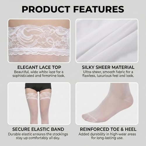 Image of Kraptick Women's Thigh High Stocking with Lace Top Soft & Stretchable Nylon Stockings Non-Slip Hold-Up Stockings for Regular Use & Comfort Fit-1