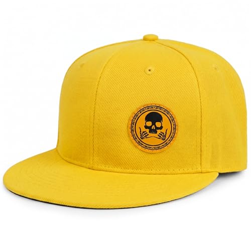Image of Flat Brim Hats for Men - Gothic Style Skull Hat Leather Pattern - Hip-Hop Snapback Hat Skeleton Hats for Men