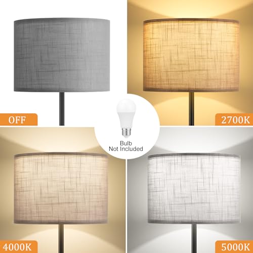 Image of Ambimall 60'' Modern Floor Lamp with Shade, Tall Lamps for Living Room, Bedroom, Office, Dining Room, Linen Grey Shade with Black Pole(Without Bulb)