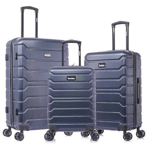 Image of InUSA TREND Luggage with Spinner Wheels | Durable Lightweight Hardshell SuitcaseTravel sets with Handle and Trolley | (20in 24in 28in) 3 Piece Set | Blue
