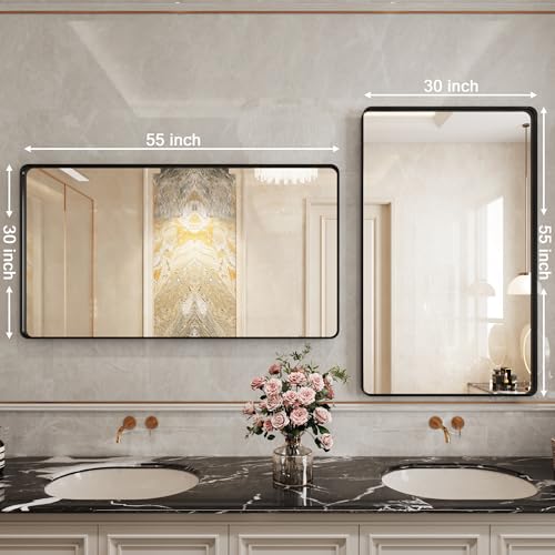 Black Mirror for bathroom30x55 inch,Black Frame Mirror,Bathroom Mirrors for Over Sink,Mirrors for Wall,Restroom Mirrors for Wall