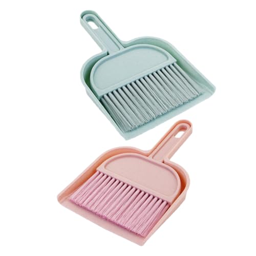 VILLFUL 2pcs Small Hand Broom and Dustpan Set Mini Desktop Cleaning Tool for Pet Areas and Tables Whisk Broom and Dustpan Pink and Blue