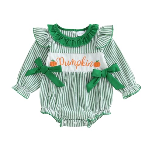 FYBITBO Halloween Baby Girl Outfits Pumpkin Bubble Romper Smocked Long Sleeve Onesie Bodysuit Cute Newborn Infant Clothes