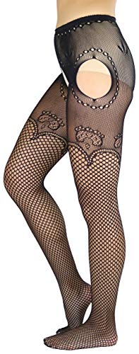 ToBeInStyle Women's Sultry Mosaic Textured Fishnet Suspender Open Crotch Hose2