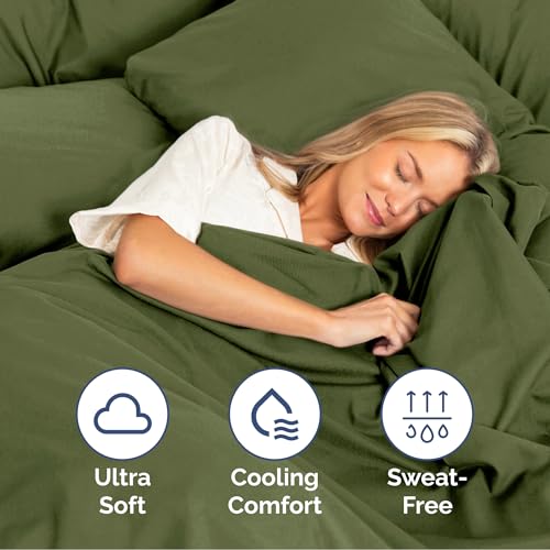Image of Cal King Size 4 Piece Sheet Set - Ultra Soft & Cooling Sheets - Deep Olive | Fits 8 Inch to 16 inch Mattress, Wrinkle Free & Fade Resistant with Deep Pockets, Breathable, Comfy Hotel Luxury Bedding