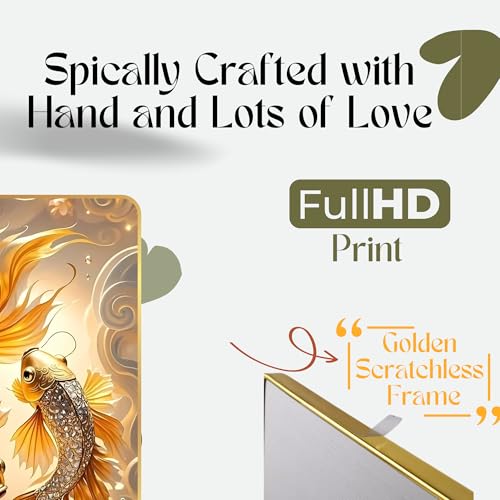 Image of Arkasto Golden Fish MDF Wall Art | Vastu Painting for Wealth & Prosperity | Golden Border Fish Wall Decor Frame for Home & Office