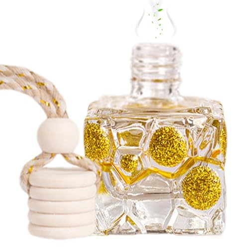 Lnhgh Botellas Difusor de Coche Colgantes,Botellas Difusor de Coche Vacíos - Botella de ambientador de coche con lentejuelas doradas - Colgante de perfume automotriz, botella de vidrio