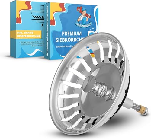 ABFLUSSHELD Siebkörbchen Spüle 77mm - Rostfreies Edelstahl Spülbecken...