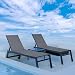 PURPLE LEAF Bain De Soleil Lot De 2 avec Table Capitonné Éponge, Transat Jardin Exterieur Piscine Aluminium Textilène, Dossier Réglable, Charge Maximal 150 kg, Chaise Longue Pliable 2 roulettes, Gris