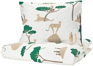 IKEA イケア 掛け布団カバー&枕カバー ホワイト ダークブルー/サバンナ 150x200/50x60 cmシングル m50603201 SANDLOPARE サンドローパレ