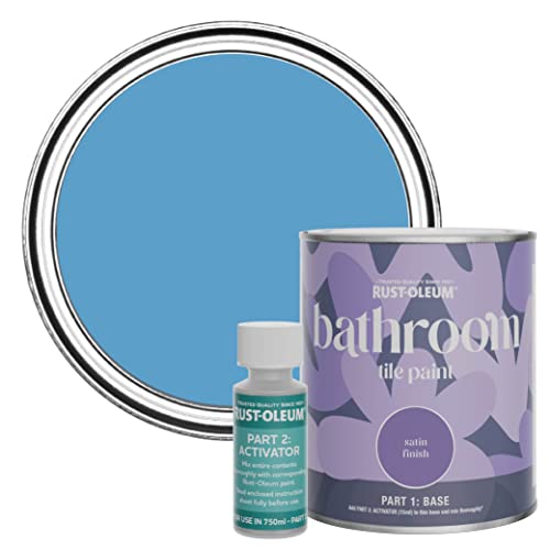 Rust-Oleum Blue Water-Resistant Bathroom Tile Paint in Satin Finish - Cerulean 750ml