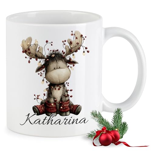 GRAZDesign Personalisierte Tasse Weihnachten Hirsch - Weihnachtstasse Kinder Erwachsende Kaffeebecher Keramik 330ml