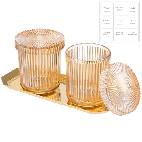 Yiyiring 2 Pack Amber Glass Cotton Swab Holder with Lids