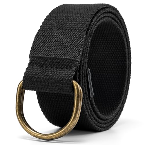 Image of maikun Mens Womens Canvas Belt, D-ring Buckle Cloth Fabric Belt for Men | 1 1 /2 Inch Wide Casual Belt for Jeans Pants Football