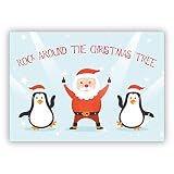 Kartenkaufrausch Carte de Noël humoristique avec dansant Santa et pingouins: Rock Around The Christmas Tree