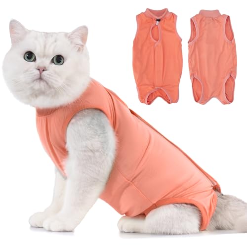 Avont Traje de Recuperación para Gato Después de la Cirugía, Ropa Protectora Postoperatorio y Protección contra Lamer la Piel para Gatos Hembra  Coral, Pequeño
