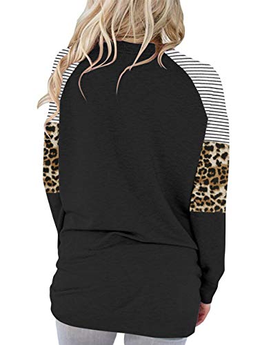 Angerella YS0639-BLACK-M Stripe Colorblock Shirts For Women Casual Tops Long Sleeve Tunics Loose Fitting Tops M thumb #3