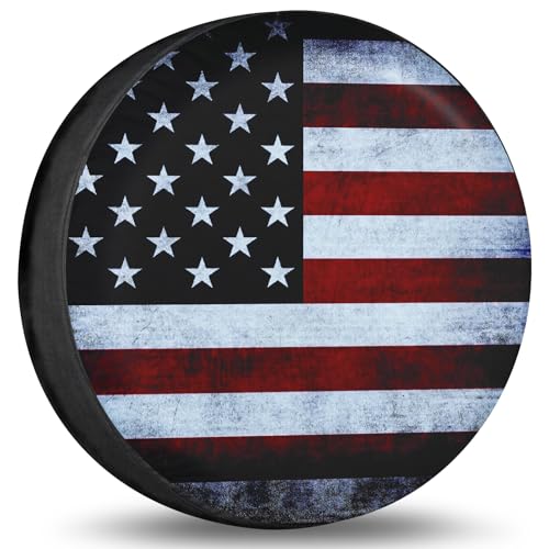 Image of Spare Tire Cover American Flag Polyester Universal Waterproof Corrosion Protection Wheel Covers for Trailer RV SUV Truck and Many Vehicles 14 inch