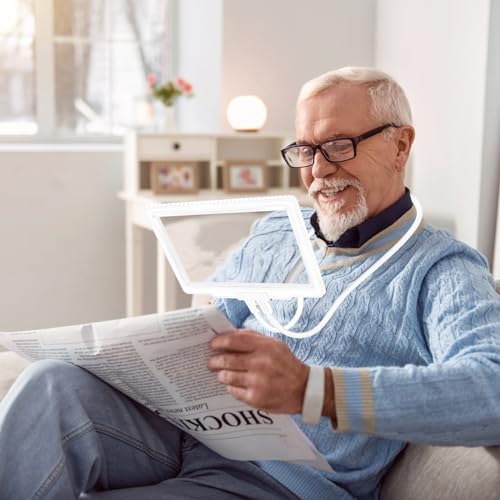 WELLTE Neck-Mounted Magnifying Glass, 5X, Full-Page, Premium Optical Grade PVC, Ideal for Low Vision Seniors