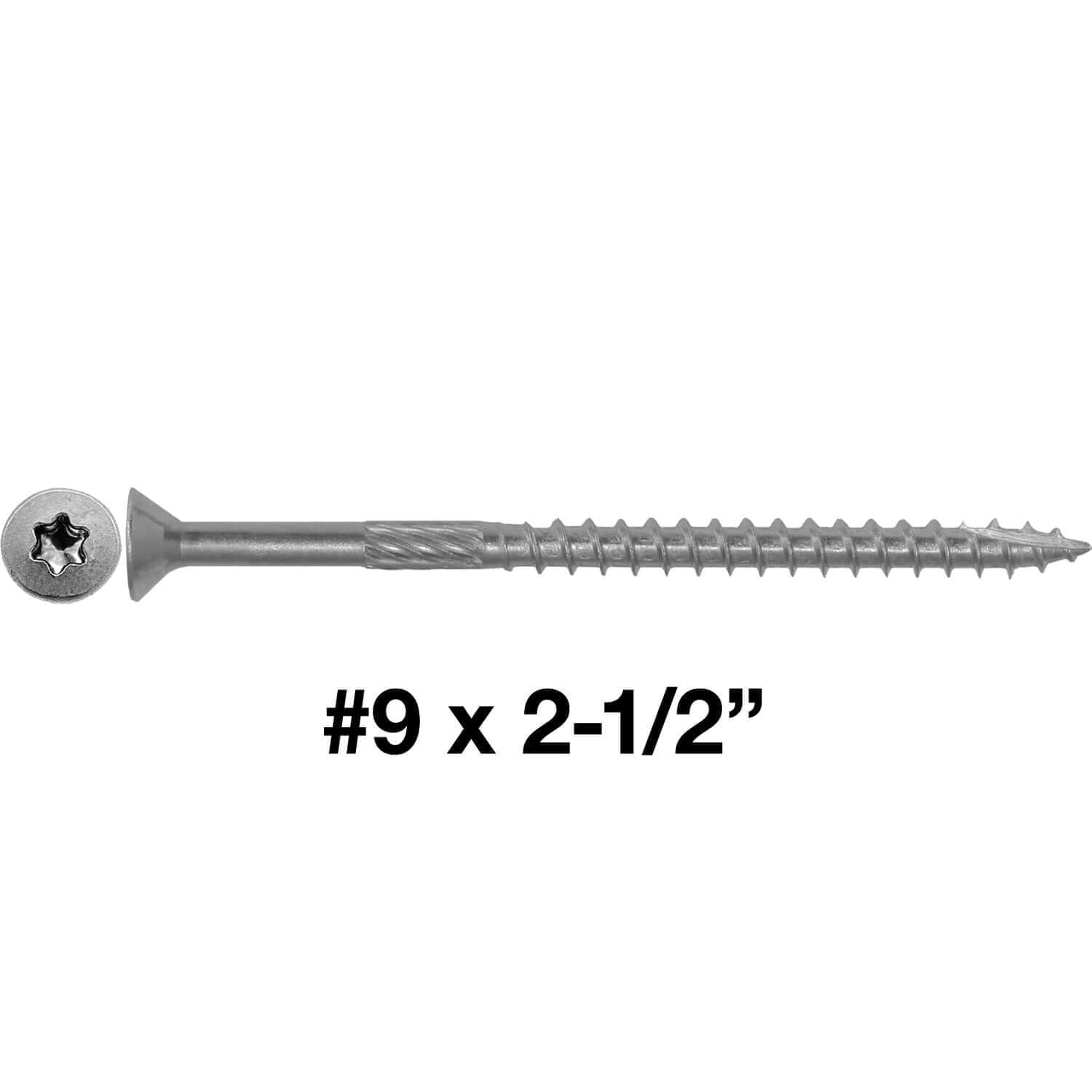 Jake Sales #9 x 2-1/2" Silver Star Stainless Steel Wood Screw Torx/Star Drive Head - Grade 300 Series Stainless Steel Torx/Star Drive Wood Screws - (1 Pound - 110 Approx. Screw Count)