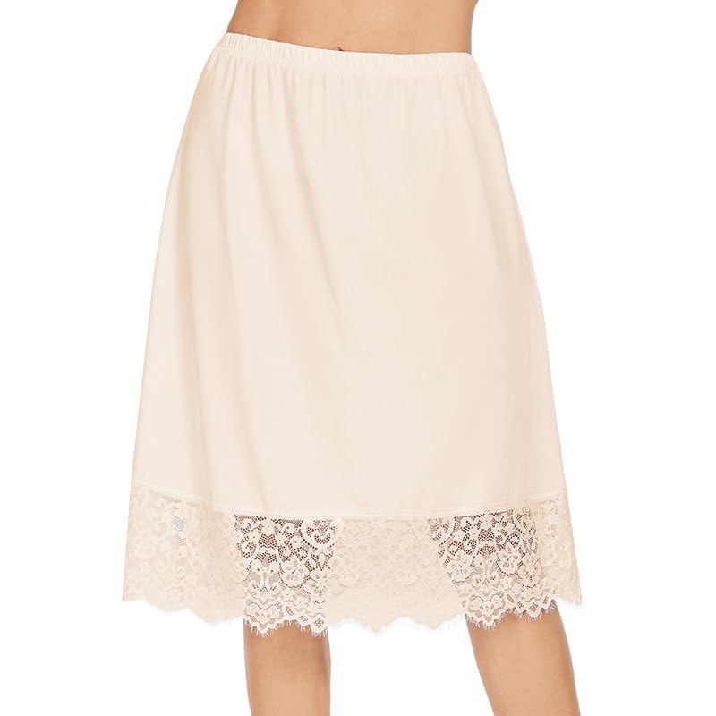 Image of MANCYFIT Half Slips for Women Underskirt Dress Extender Lace Trim Knee Length Midi Skirt