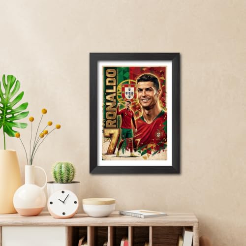 Image of TenorArts Cristiano Ronaldo Poster Frame Worldcup Themed Laminated Photo Framed Painting with Matt Finish Black Texture (12 inches x 9inches)