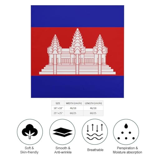 Cambodia Cambodian Flag Fashion Square Silk Scarf Soft Lightweight Neck Hair Head Scarves2