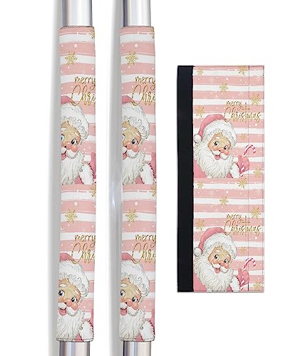 Merry Christmas Refrigerator Door Handle Covers Set of 2 for Dishwasher Microwave Oven Fridge Stove Appliance Door Handles,Washable Kitchen Bathroom Decor Accessories,Santa Blush Pink Golden Snowflake