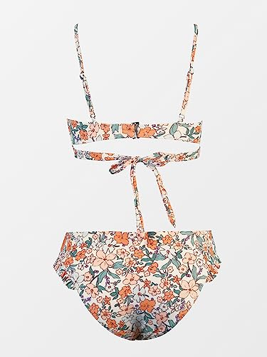 CUPSHE Conjunto de biquíni feminino com babados e fecho de gancho nas costas, Floral amarelo, P