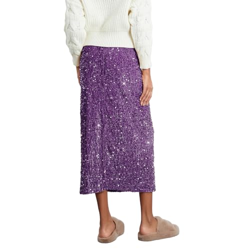 Women's Elegant Sparkly Sequin Midi Skirt Elastic High Waist Shiny Glitter Pencil Formal Party Long Skirt3