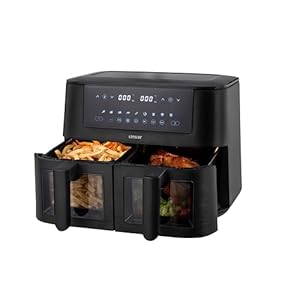 Linsar Dual Zone Heteluchtfriteuse met dubbele kamer, 8 liter, Air Fryer, 2 manden met kijkvenster, touchscreen, 9 voorinstellingen – 3000W (Zwart)