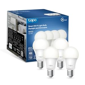 Tapo TP-Link Smart Light Bulbs – Natural Daylight, Dimmable, Compatible w/Alexa and Google Home, A60 Bulb/E27 Base, 60W Equivalent, 800LM CRI>90, 2.4GHz WiFi Only, No Hub Required, L520E(4-Pack)