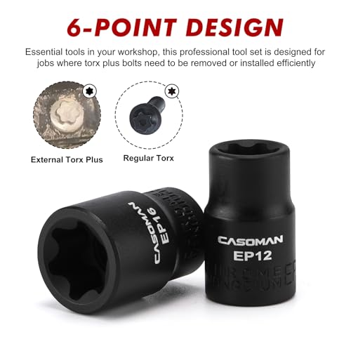 Image of CASOMAN 19PCS External Torx Plus Socket Set, 6 & 5 Point EP Sockets EP4-EP32 with 1 /2'', 3 /8'' & 1 /4'' Dr. EP8.8 Compatible with Tesla, Cr-V Steel