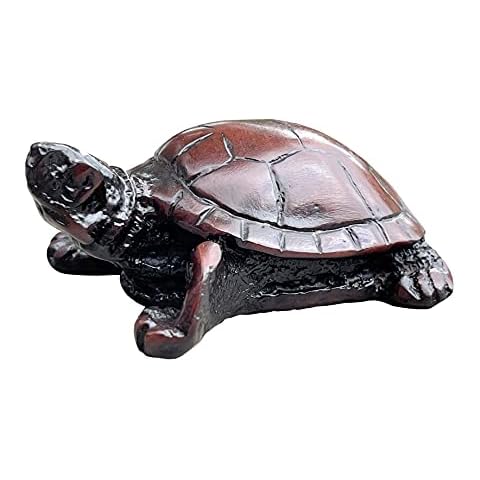 Resin Turtle Figurines - Small Turtle Figure - Good Luck Feng Shui Tortoise Sculpture Collectible for Table Top, Shelf - 3.5 Inches (Amber Brown) Cover
