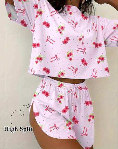 Image of Ekouaer Womens Pajama Sets Sexy Lounge Sets Side Split Short Pj Sets Cute Pjs 2 Piece Comfy Sleepwear Loungewear