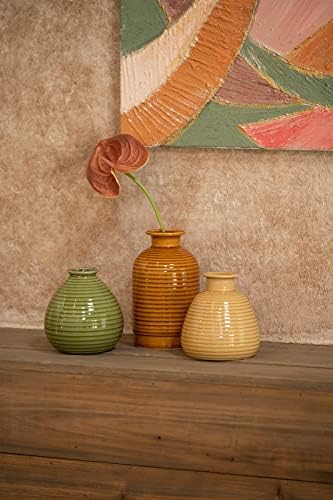 TERESA'S COLLECTIONS Colorful Ceramic Vase for Flowers, Set of 3 Small Decorative Vase for Living Room, Windowsill
