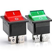 Twidec/2Pcs Rocker Switch 4 Pins 2 Position ON/Off AC 10A/125V 6A/250V DPST Green and Red LED Light Illuminated Boat KCD4 Rocker Switch Toggle KCD2-201N-RG
