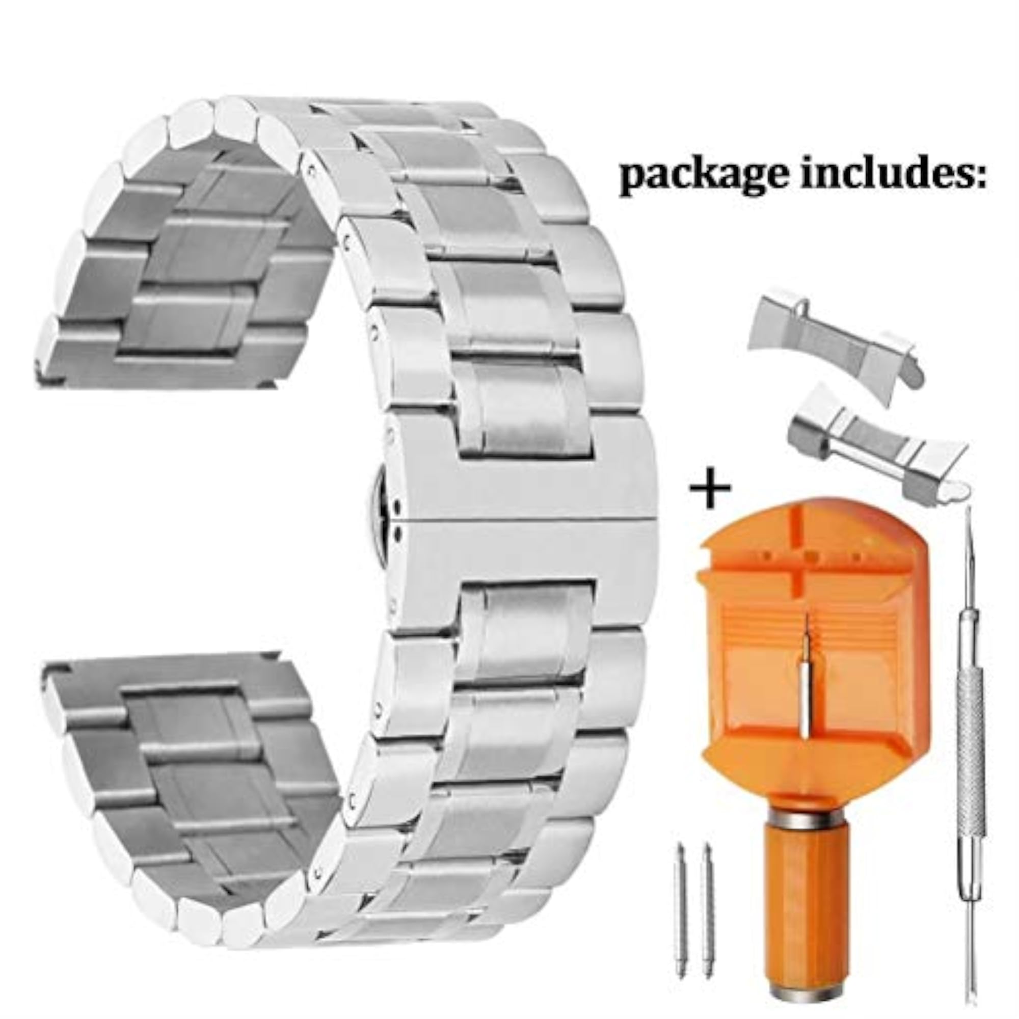 Brushed Stainless Steel Watch Strap Replacement, Straight & Curved End