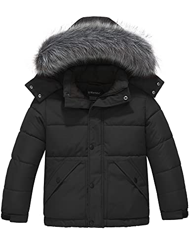 Wantdo Kids Boys' Winter Jacket Coat With Fuax Fur Hood Waterproof Puffer Coat Charcoal 10-12 #TOP17