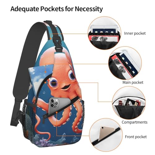 Bolso tipo Sling para mujer y hombre negro con diseño de pulpo miniatura 3