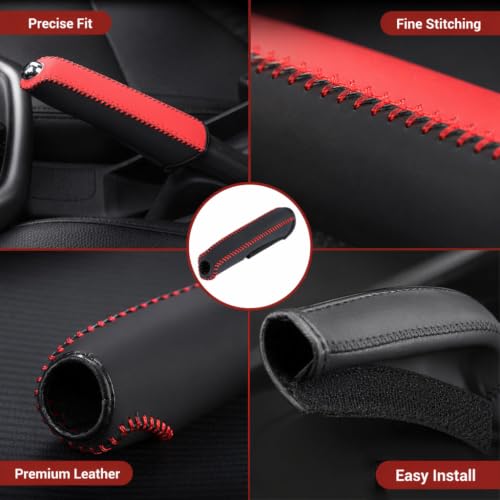 Image of Car Gear Cover, Handbrake Protection for Daily Driving, Red Leather Handbrake Cover for Enhanced Grip, Universal Car Gear Knob Cover for Interior Protection, Car Accessory Interior All