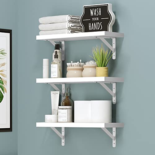 Bhfow Set Of 3 Floating Wall Shelves Wall Mounted Floating Shelf Wood Hanging Shelf For Wall, Storage Display Shelving Include Mounting Brackets, White #TOP3