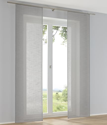 Kutti 2er Set Schiebegardinen Raumtrenner Boston anthrazit Leinenoptik Schiebevorhänge mit Paneelwagen B 60 x H 225 cm