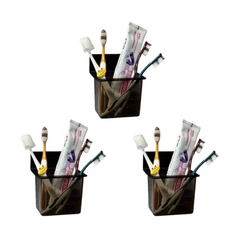 Sounxun Modern Black Clear Plastic Toothbrush Holders,Toothpaste Holder Set - Kids & Adults with Wall-Mounted Metal Bathroom Organizer Set for Bathroom - Set of 3 Pack