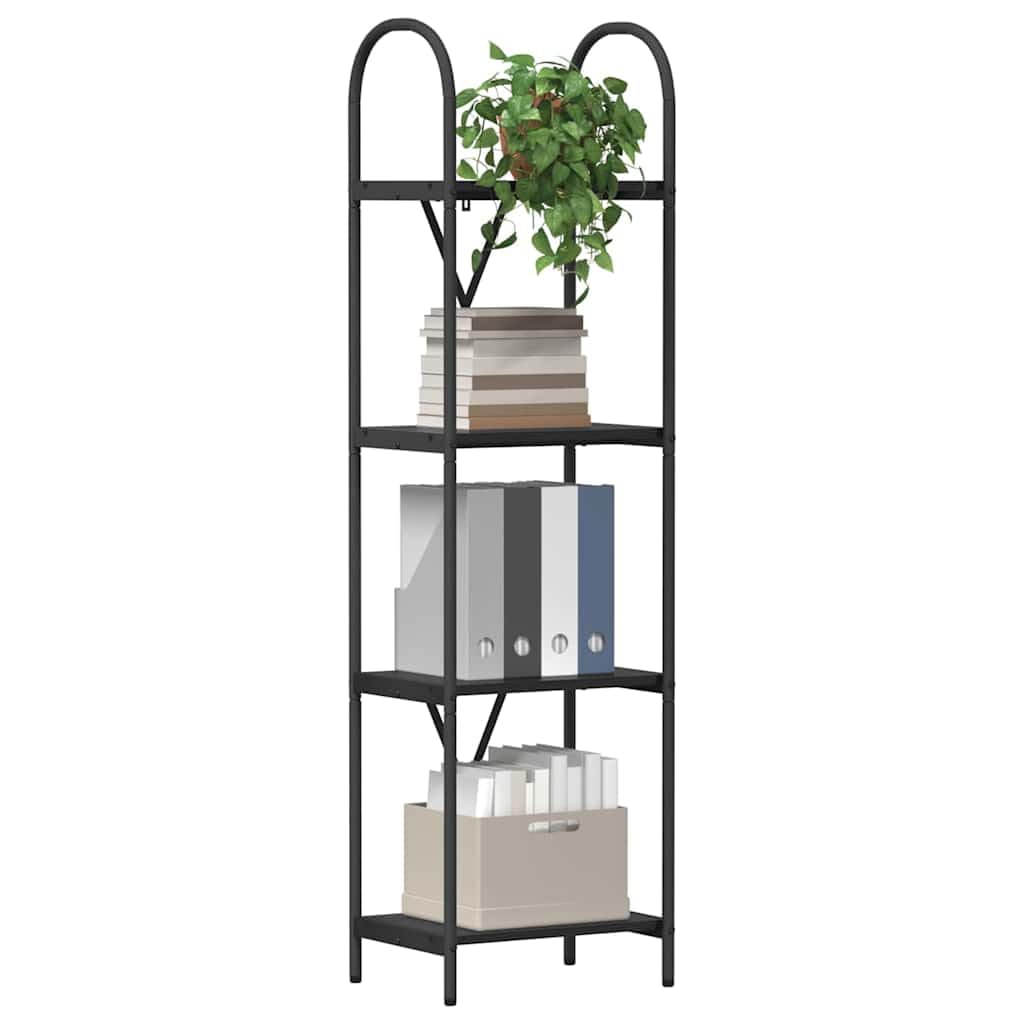 Libreria a 4 ripiani, 40 x 30 x 146 cm, in legno con telaio in acciaio nero, per soggiorno e ufficio, per riporre oggetti e ordine