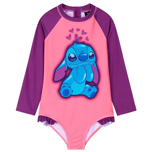 Disney Pieza Única Bañador para Niñas con Mangas Largas - Regalos de Stitch (Rosa Stitch, 9-10 años)