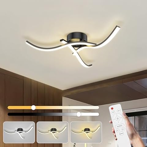 AOZBZ Modern Ceiling Light Fixture - 24W 2400LM Dimmable LED Semi Flush Mount Ceiling Light Fixture with Remote Control 3 Lighting Modes Black Ceiling Light for Bedroom, Kitchen, Hallway Cover