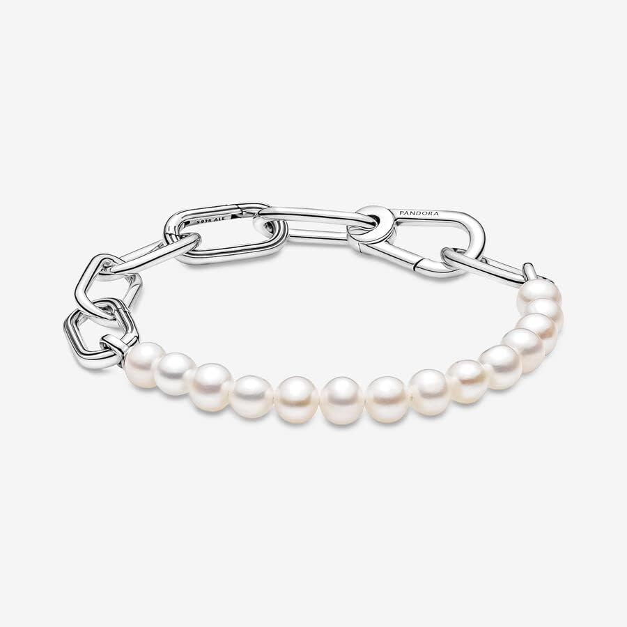 PANDORA ME Treated Freshwater Cultured Pearl Bracelet - Features 2 Connectors - Gift for Her - Sterling Silver with White Treated Freshwater Cultured Pearl - With Gift Box