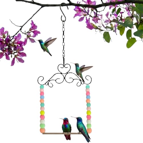 NESTURROW Hummingbird Swing & Perch for Outdoor Rust-Resistant Metal Bird Perch with Colorful Beads Easy Hanging Garden Accent Near Feeder Bird Bath & Hummingbird House (1 PCS)