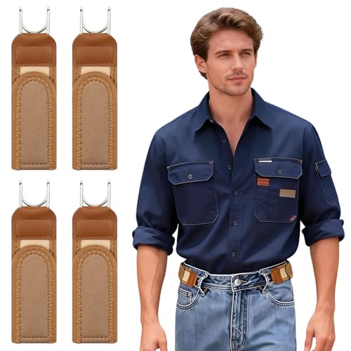 XTUDOU Lot de 4 ceintures sans boucle pour homme et femme, sans boucle, avec crochet en métal et fermeture , ceinture sans boucle, pour le travail, la maison, les loisirs et les voyages (marron)